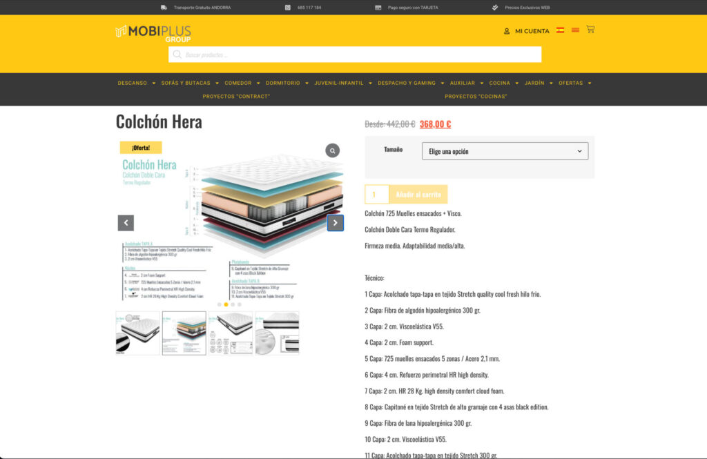Imágenes detalladas del producto en tienda online