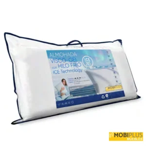 Presentación del empaque transparente de la Almohada Visco-Gel con hilo frío ICE Technology de Mobiplus Muebles.