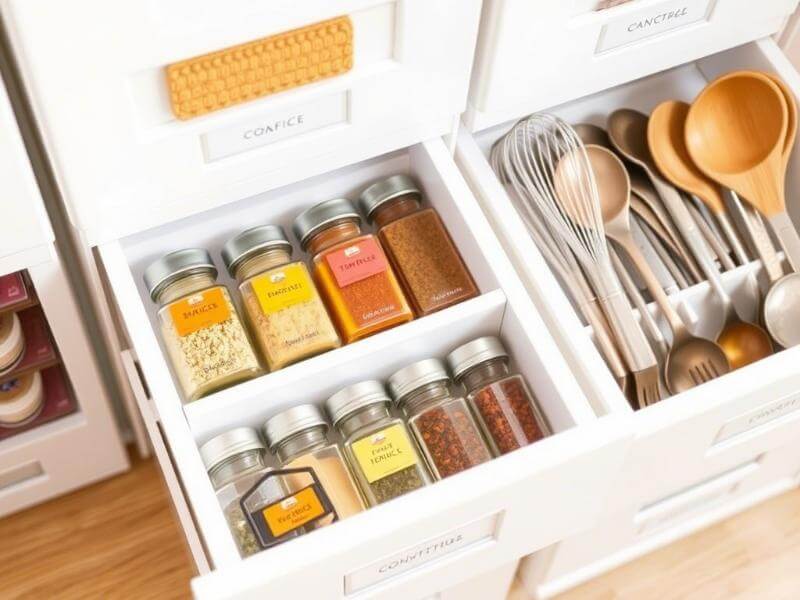 Muebles de cocina con organizadores de almacenamiento.