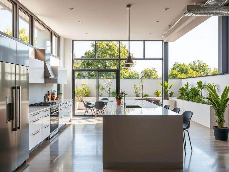 Renovar tu cocina para el verano: Cocina moderna con acceso a una terraza exterior.