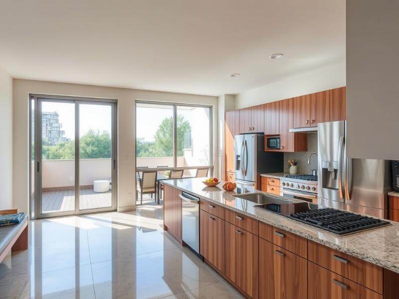 Renovar tu cocina para el verano: Cocina moderna con electrodomésticos eficientes en energía.