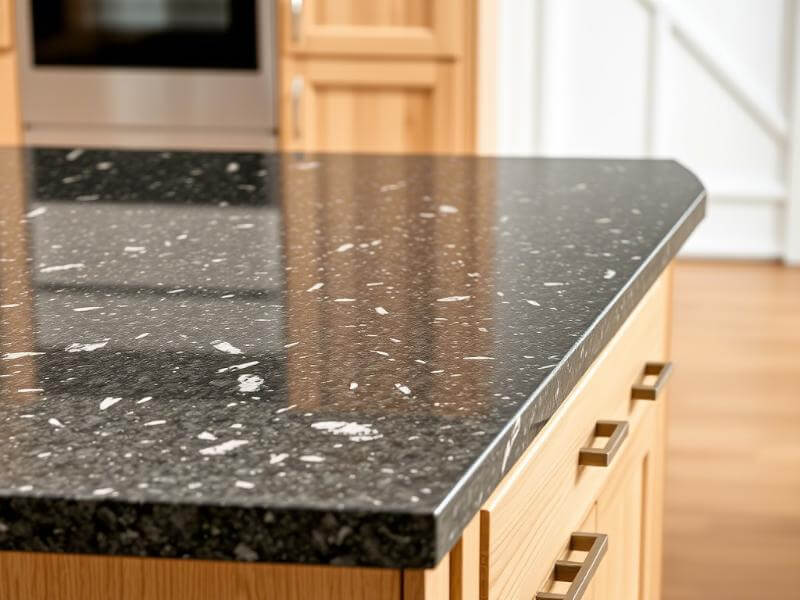 Renovar tu cocina para el verano: Cocina moderna con encimera de granito y muebles de madera clara.