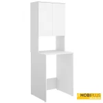 Mueble organizador cubre lavadora vacío en color blanco mate con armario superior de dos puertas sobre fondo blanco.