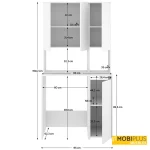 Plano de medidas en centímetros del mueble de lavadero con armario lateral.