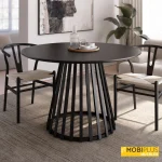 Mesa de comedor redonda Sahara de 120 cm totalmente en acabado roble negro.