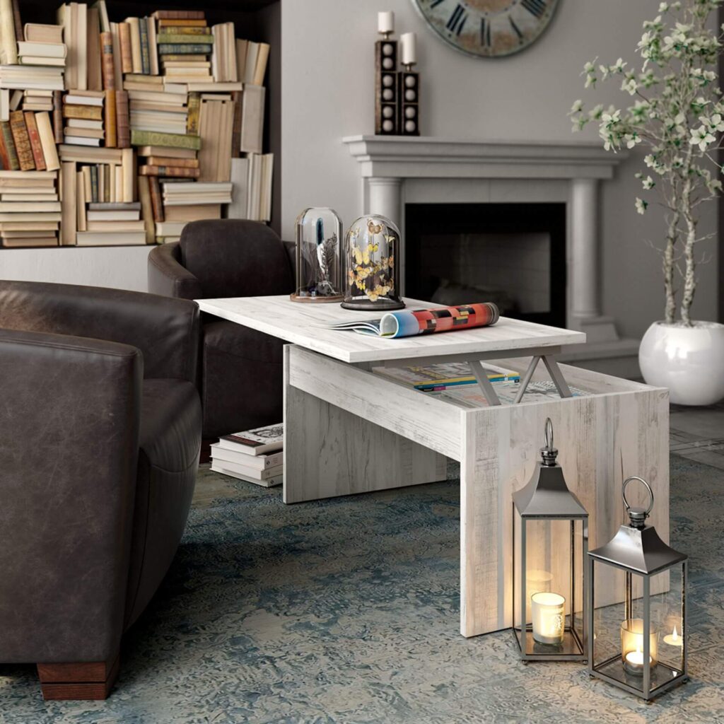Las mesas de centro elevables son una buena opción para comer o cenar comodamente sentado en tu sofá, disfrutando de tu seri o pelicula preferida.