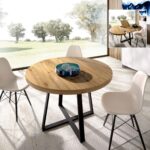 alt="Mesa redonda extensible modelo Duna en color nordic para salón o comedor"