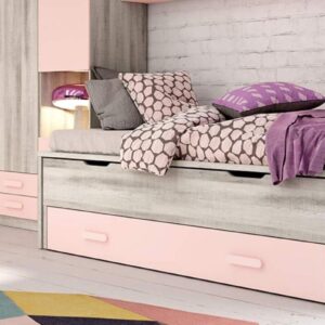 alt="Compacto de 2 camas más una tercera cama de arrastre de la colección Lider, para habitaciones infantiles"