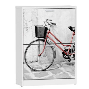 alt="Zapatero bicicleta roja con 2 puertas y gran capacidad de almacenamiento de zapatos, ideal para entradas, habitaciones, etc."