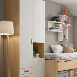 alt="Armario 3 puertas + 2 cajones + hueco de la colección Lider, para habitaciones infantiles"