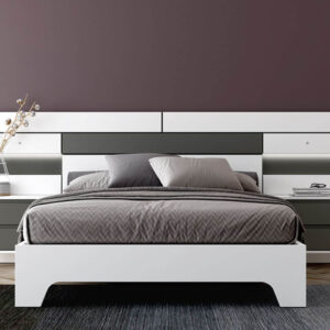 alt="Cabezal horizon con leds de la colección Ghio en color blanco-grafito para dormitorio"