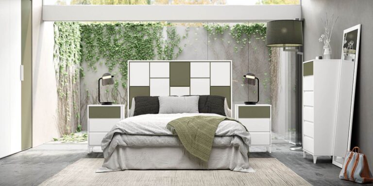 alt="Cabezal liddo de la colección Ghio en color blanco-oliva para dormitorio"