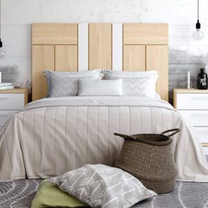 alt="Cabezal step de la colección Ghio en color roble-blanco para dormitorio"