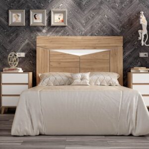alt="Cabezal wall de la colección Ghio en color nogal-blanco para dormitorio"