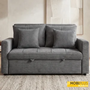 Sofá cama de 2 plazas Diván en pana gris antracita en salón moderno, de MobiPlus Muebles.