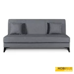 Sofá cama clic clac modelo Fiji tapizado en tela de color gris oscuro en posición de sofá sobre fondo blanco.