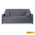 Sofá cama clic clac modelo Hawaii tapizado en tela de color marengo en posición de sofá sobre fondo blanco.