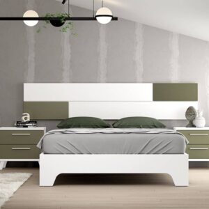 alt="Mesita 2 cajones de la colección Ghio basic en color blanco-oliva para dormitorio"