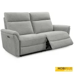 Sofá de relax motorizado Ópal en tela gris jaspeada con módulo abierto, de MobiPlus Muebles.