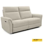 Sofá motorizado Ópal tapizado en tela visón clara en posición cerrada, de MobiPlus Muebles.